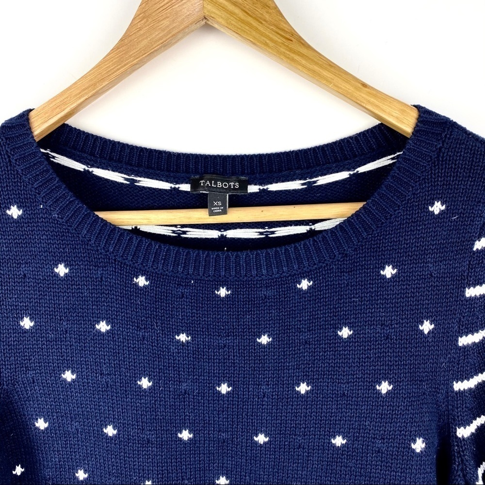 Talbots Knit Nautical Sweater Navy Blue White Size XS Long Sleeves Striped - Picture 3 of 9